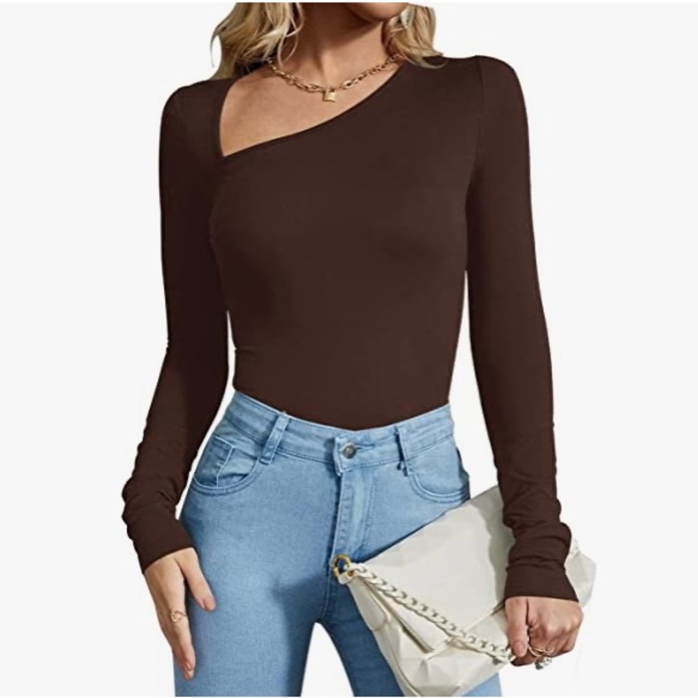 Asymmetric brown body suit